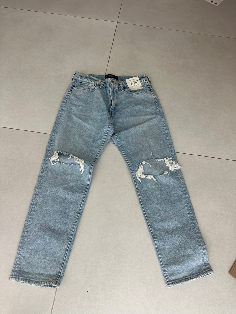 Abercrombie & Fitch Light Blue Slim Straight Distressed Jeans